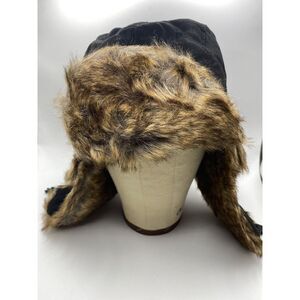 Tough Outfitters The Yukon Trapper Hat Black Faux Fur-Lined New